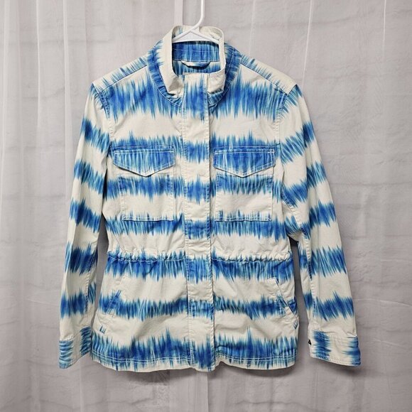 Style & Co Blue White Grungy Striped Utility Jacket Beach M - Picture 11 of 15